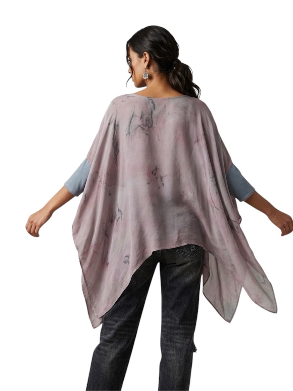 Harari 100% Silk Tie Dye Poncho Tunic Top Art To Wear OS Purple Blue